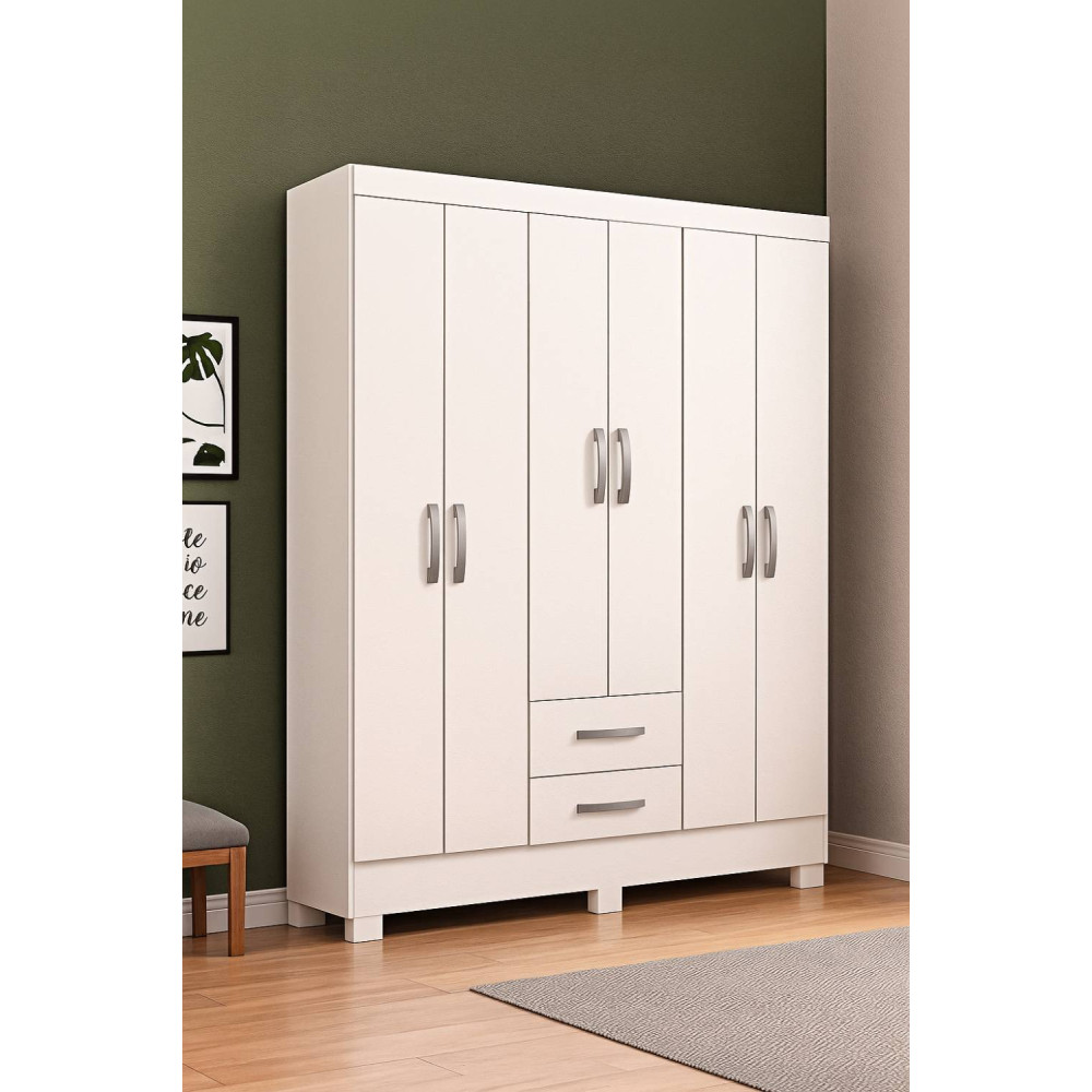 Guarda Roupa Casal Natal 6 Portas 2 Gavetas - Branco