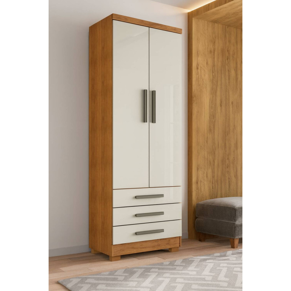 Guarda Roupa Floripa Solteiro 2 Portas 3 Gavetas Rud Rack - Cedro /Off white
