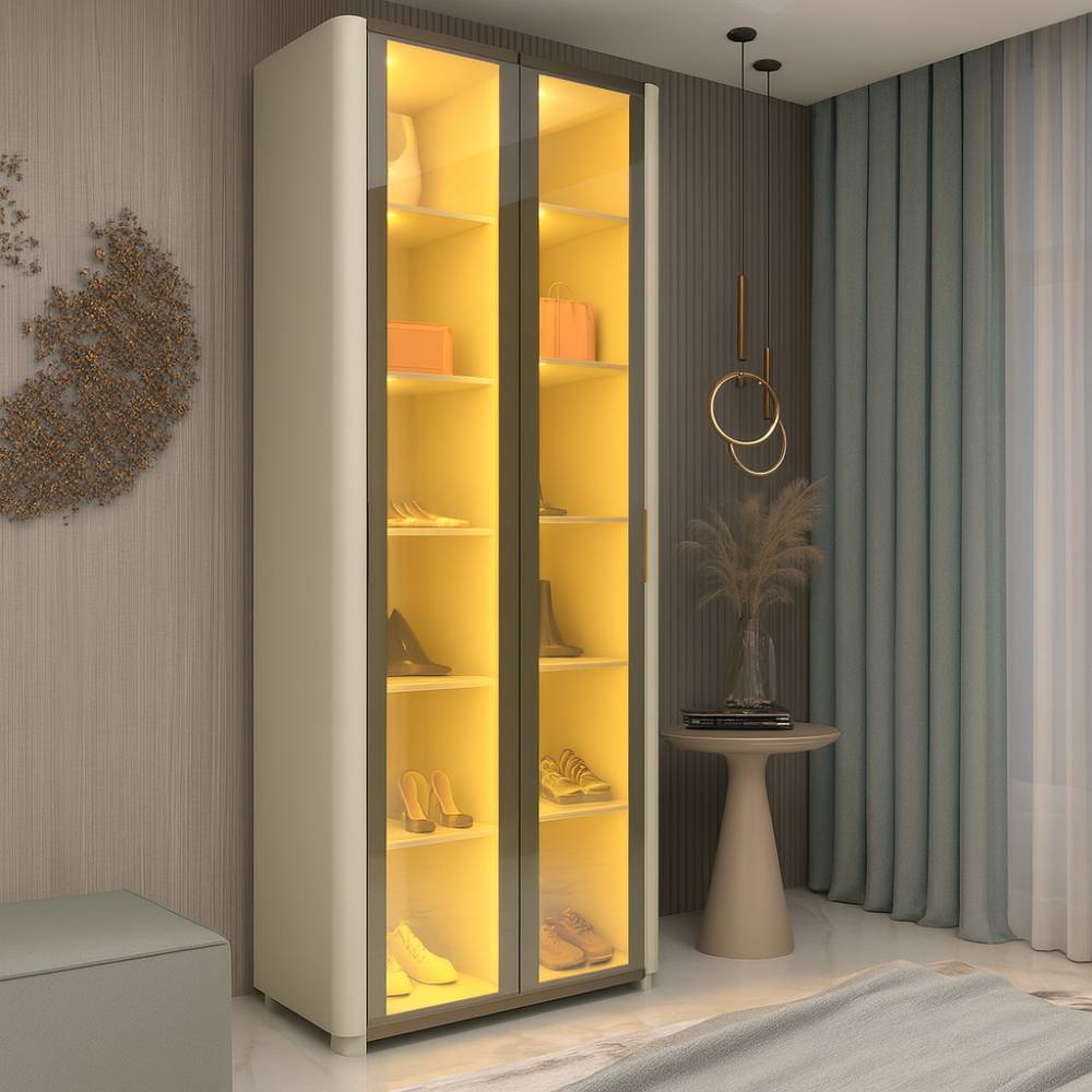 Sapateira Innova Com 2 portas Reflecta Com Pés Com Led Innova - Off White 
