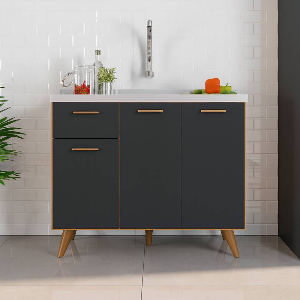 Balcão de Cozinha Olinda 3 portas 1 gaveta 1,05cm - Freijo/ Grafite