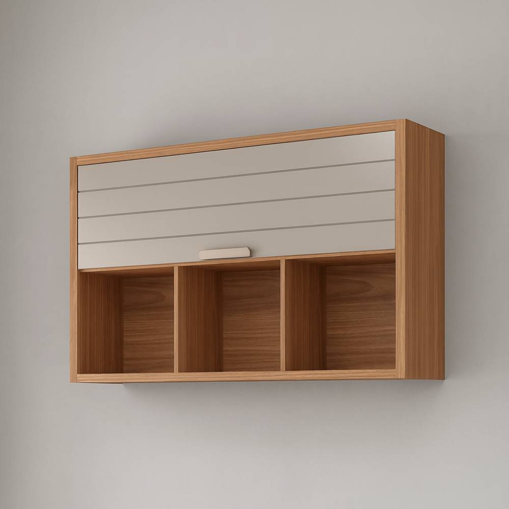 Aéreo Eloise 120cm Basculante/Nicho 1 c/ porta - Freijó/Off White  