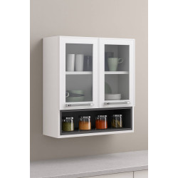 Armário Aéreo de Cozinha  2 Portas com Vidro e Nicho Florença - Branco Armário Aéreo de Cozinha  2 Portas com Vidro e Nicho Florença - Branco