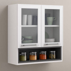 Armário Aéreo de Cozinha  2 Portas com Vidro e Nicho Florença - Branco Armário Aéreo de Cozinha  2 Portas com Vidro e Nicho Florença - Branco