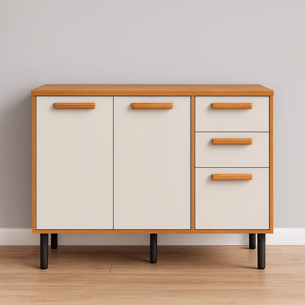 Balcão c/ 3 portas e 2 Gavetas 120cm Napoles - Cinamomo/Off White