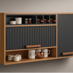 Armário Aéreo 120cm c/ 2 Portas  Napoles - Cinamomo/Grafite Intenso