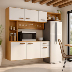Kit Cozinha Compacta Suspensa Manu Com 6 portas 1 Gaveta- Freijo/Off White Kit Cozinha Compacta Suspensa Manu Com 6 portas 1 Gaveta- Freijo/Off White