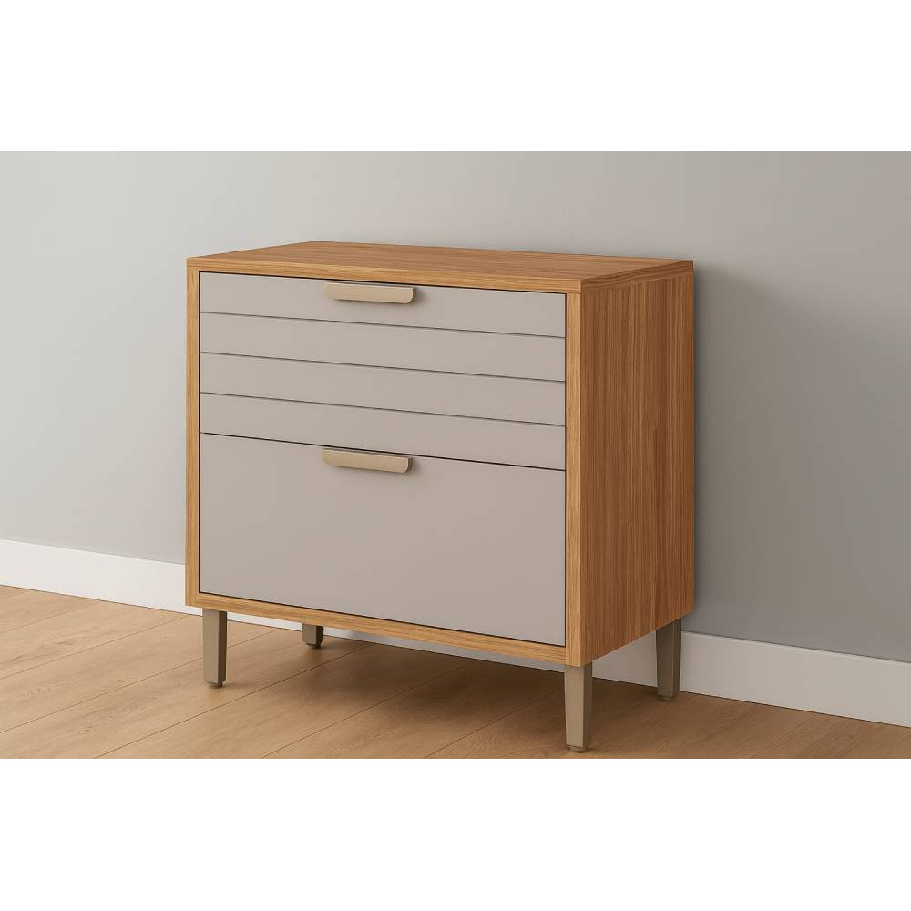Balcão Eloise Basculante 80cm c/ 1 Portas e 1 Gavetas - Freijó/Off White 