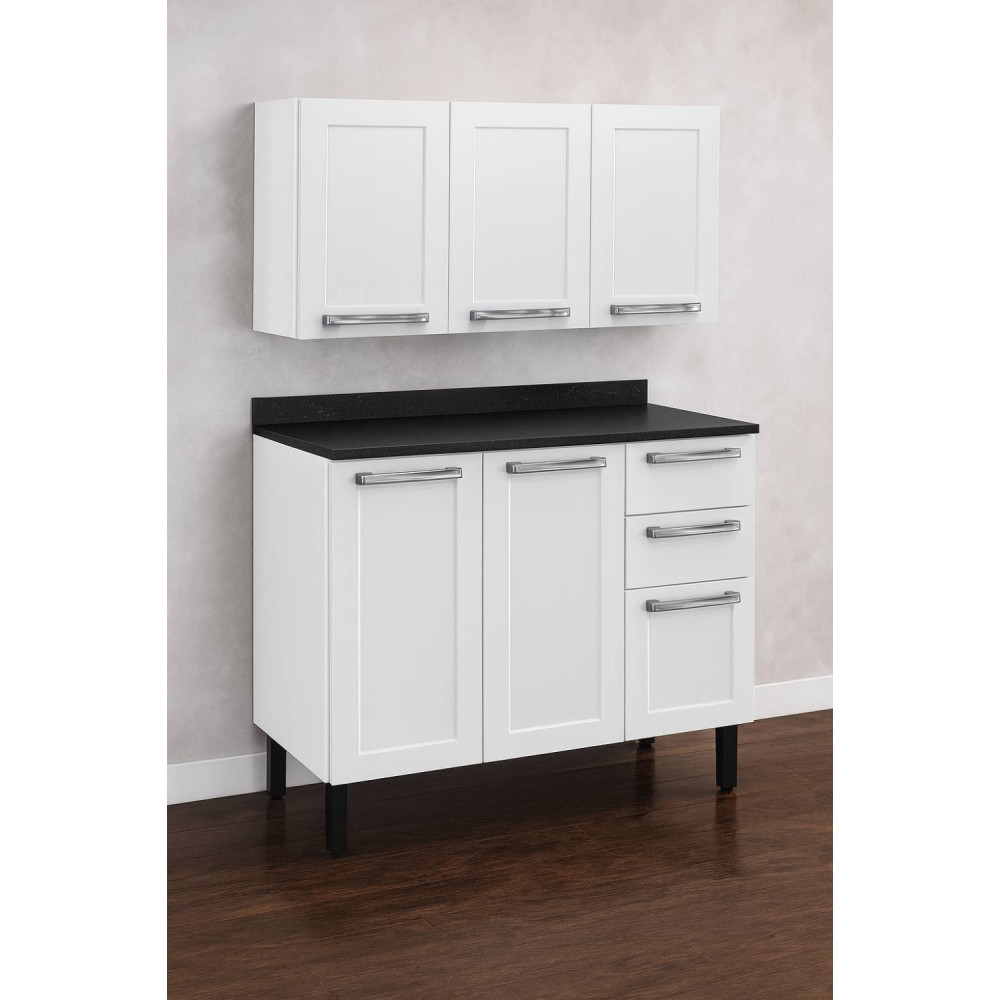Armário Cozinha Florença c/ Aéreo Três portas c/ 2 Peças - Branco 