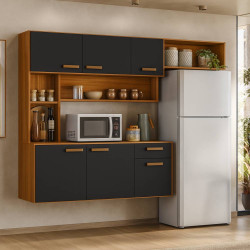 Kit Cozinha Compacta Suspensa Manu Com 6 portas 1 Gaveta- Freijo/Grafite Acetinado