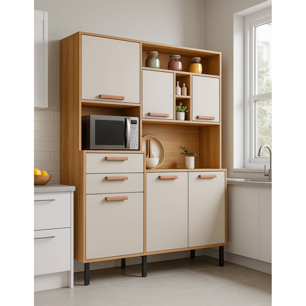Kit Cozinha Compacta Napoles c/ 6 Portas 2 Gavetas 6 Prateleiras-Cinamomo/Off White