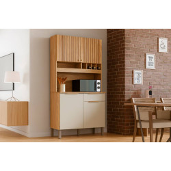 Kit de Cozinha Compacta Moscato Ripado 4 portas e 1 Gaveta - Amendoa/ Off White