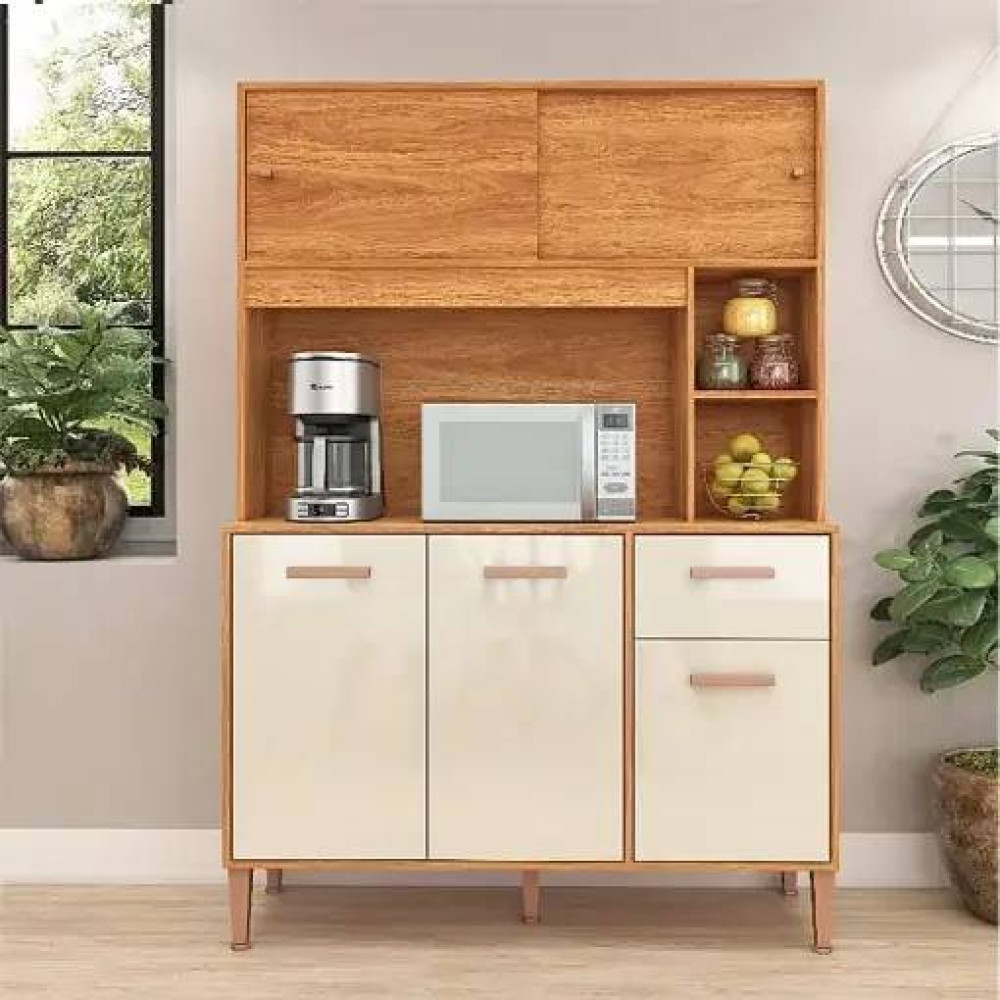 Kit Cozinha Compacta Perola 5 portas e 1 Gaveta - Cinamomo/Off White