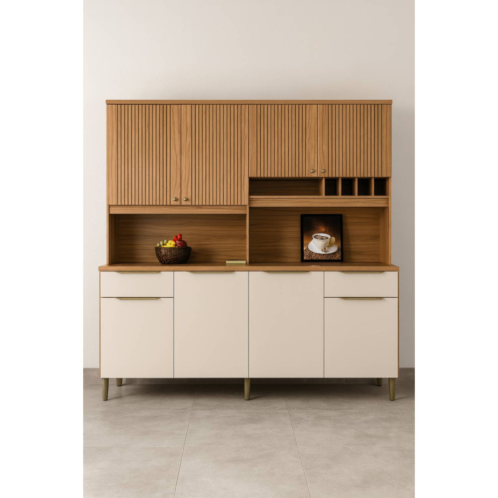 Kit de Cozinha Compacta Concord 8 Portas e 2 Gavetas - Amendoa/Off  White 