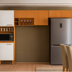 Cozinha Compacta Sicilia  07 Portas e 03 Peças Ripado Frisado - Freijo/Off Acetinado