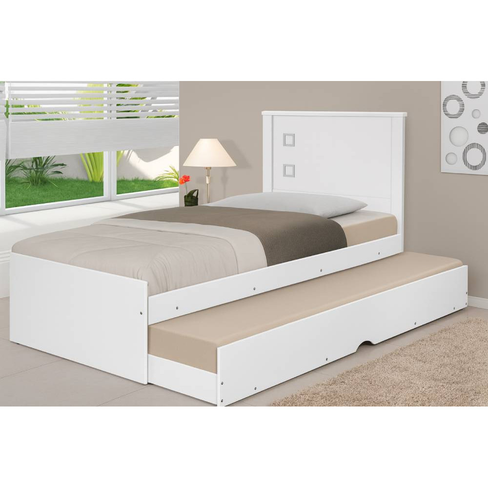 Cama Solteiro Barcelona Com Auxiliar - Branco 