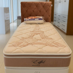 Kit Base Solteiro (88x188x23) - Branco + Colchão Solteiro Eiffel com Molas Ensacadas - Anjos Colchões - 26x188x88 + Cabeceira Solteiro Madame – Veludo – Rose + Travesseiro Flocos - Ortobom
