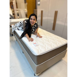 Colchão Royal Solteiro c/ Molas Ensacadas 24X188X88 Marrom + Base Solteiro Linho 88x188x30 - Ortobom - Bege