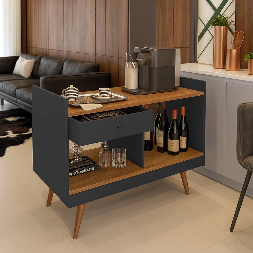 Aparador Buffet JB 4064 c/ Pés Palito - Jb Bechara - Preto/Nature