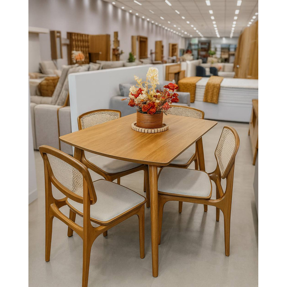 Mesa de Jantar Turquia 1.20cm Tampo Laminado com 4 cadeiras Turquia Premium tela madeira - Linho Bege