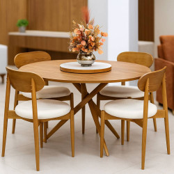 Mesa de Jantar Aiko 135 cm com Tampo Laminado com 4 Cadeiras Aikos Madeira tecido Bucle Bege Mesa de Jantar Aiko 135 cm com Tampo Laminado com 4 Cadeiras Aikos Madeira tecido Bucle Bege