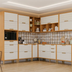 Cozinha Eloise c/ 9 Peças - Freijó/Off White Cozinha Eloise c/ 9 Peças - Freijó/Off White
