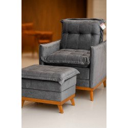 Poltrona Rubi Retrátil com Puff Decorativa - Cinza Poltrona Rubi Retrátil com Puff Decorativa - Cinza