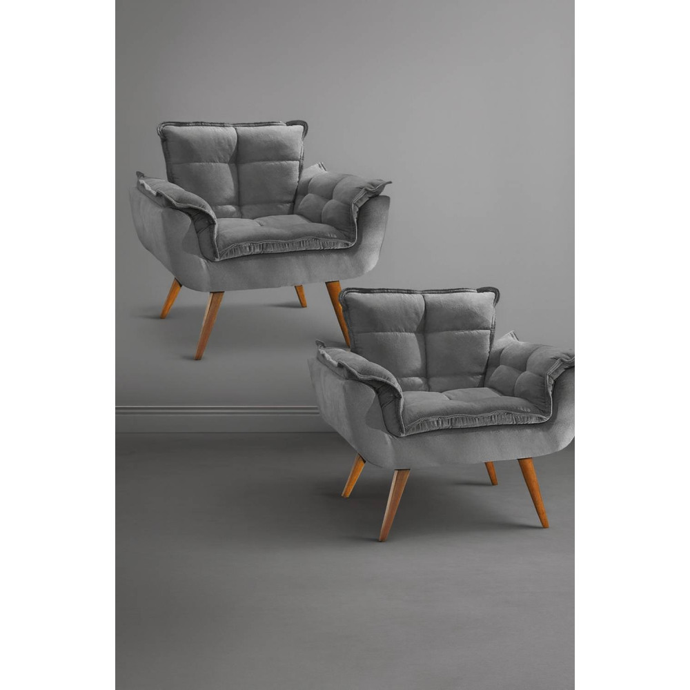 Kit 02 Poltronas Decorativa – Bella- Grafite