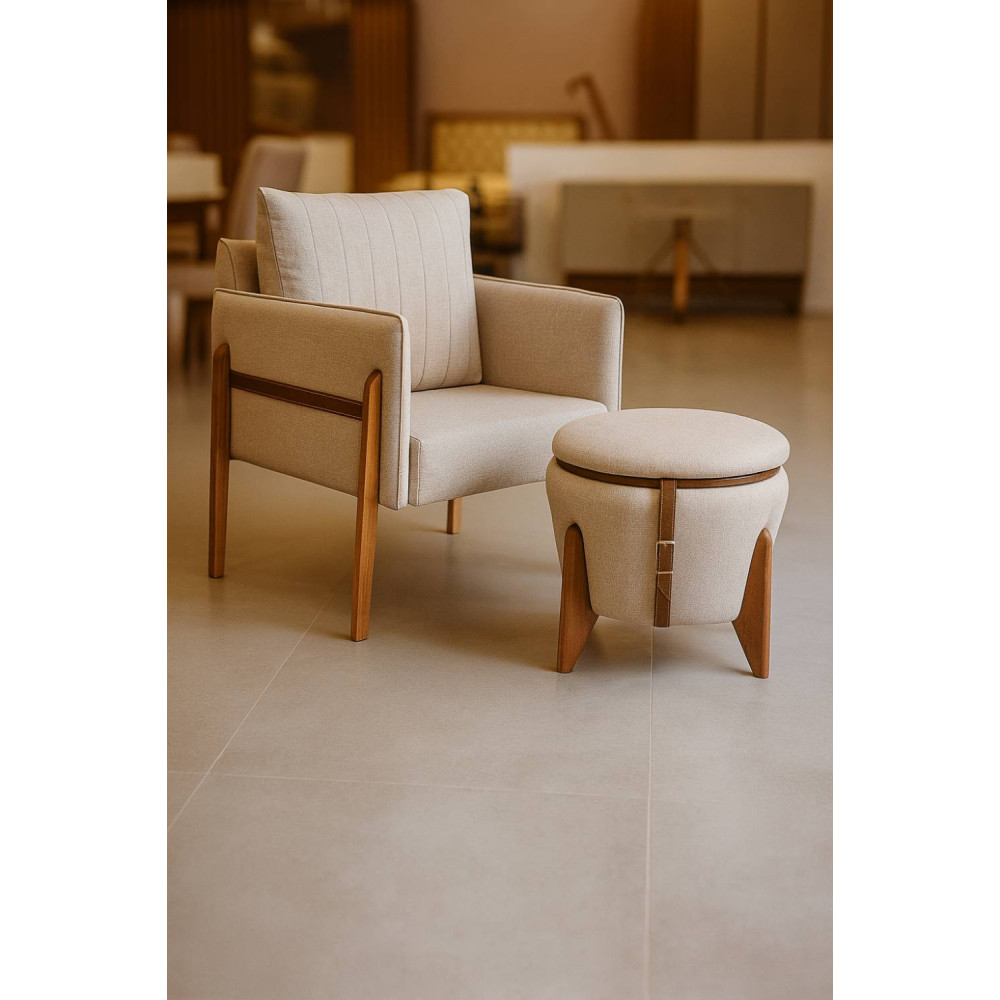 Poltrona Orion Plus Com Puff Decorativo Orion -  1053 Linho Bege