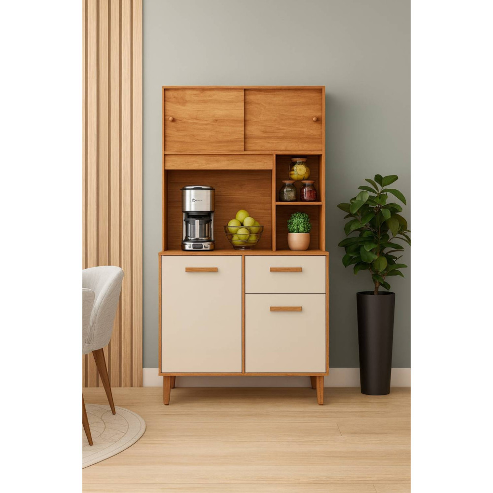 Kit Cozinha Compacta Dalia 4 portas e 1 Gaveta - Cinamomo/Off White