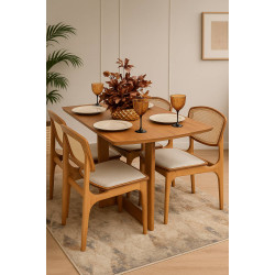Mesa de Jantar Tália 120cm Tampo Laminado com 4 cadeiras Turquia Premium tela madeira - Linho Bege