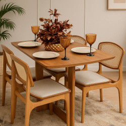 Mesa de Jantar Tália 120cm Tampo Laminado com 4 cadeiras Turquia Premium tela madeira - Linho Bege Mesa de Jantar Tália 120cm Tampo Laminado com 4 cadeiras Turquia Premium tela madeira - Linho Bege