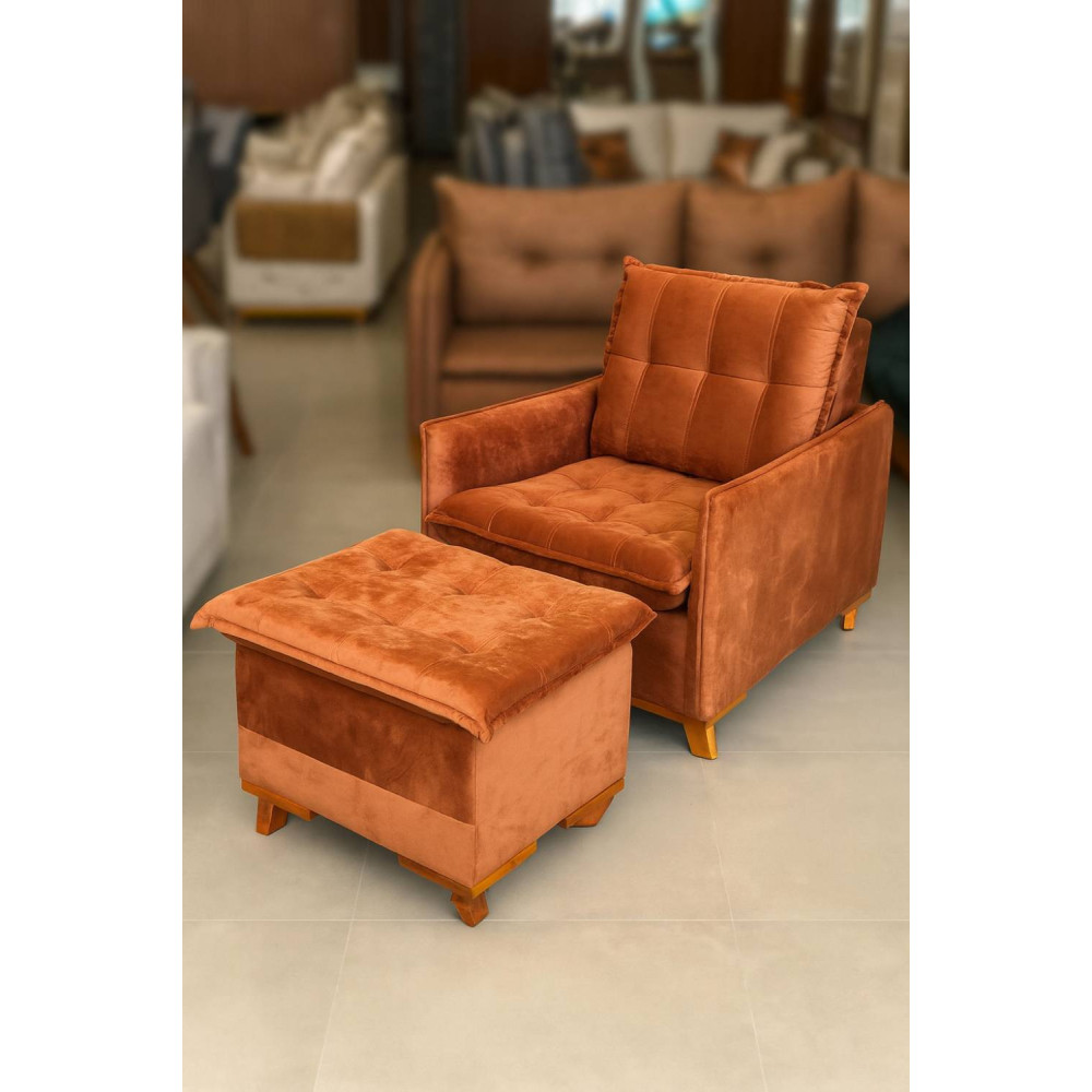 Poltrona Rubi Retrátil com Puff Decorativa - Terracota 