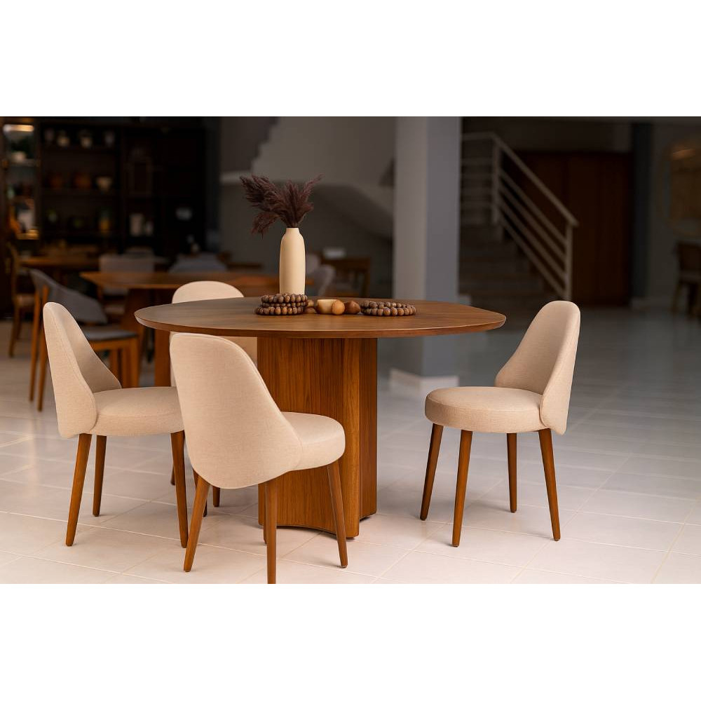 Mesa Martina 120x120 Cinamomo Com 4 Cadeiras Zara - Linho Bege Mesa Martina 120x120 Cinamomo Com 4 Cadeiras Zara - Linho Bege