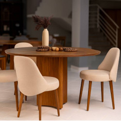 Mesa Martina 120x120 Cinamomo Com 4 Cadeiras Zara - Linho Bege Mesa Martina 120x120 Cinamomo Com 4 Cadeiras Zara - Linho Bege