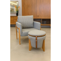 Poltrona Orion Plus Com Puff Decorativo Orion - 1047  Linho Cinza