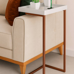 Mesa Lateral de Apoio JB 4774 c/ Espelho e Pé De Aço - Perola/Bronze  Mesa Lateral de Apoio JB 4774 c/ Espelho e Pé De Aço - Perola/Bronze