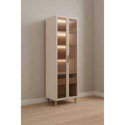 Cristaleira Allure C/ 2 Portas 1 Gaveta e C/ Led 70cm - Jequitiba/Gris Fosco 