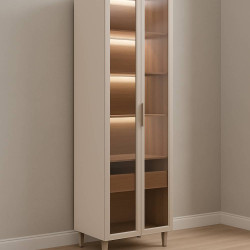 Cristaleira Allure C/ 2 Portas 1 Gaveta e C/ Led 70cm - Jequitiba/Gris Fosco 