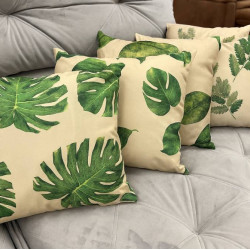 Kit com 4 Almofadas Decorativas Folhagens Tropicais Verde