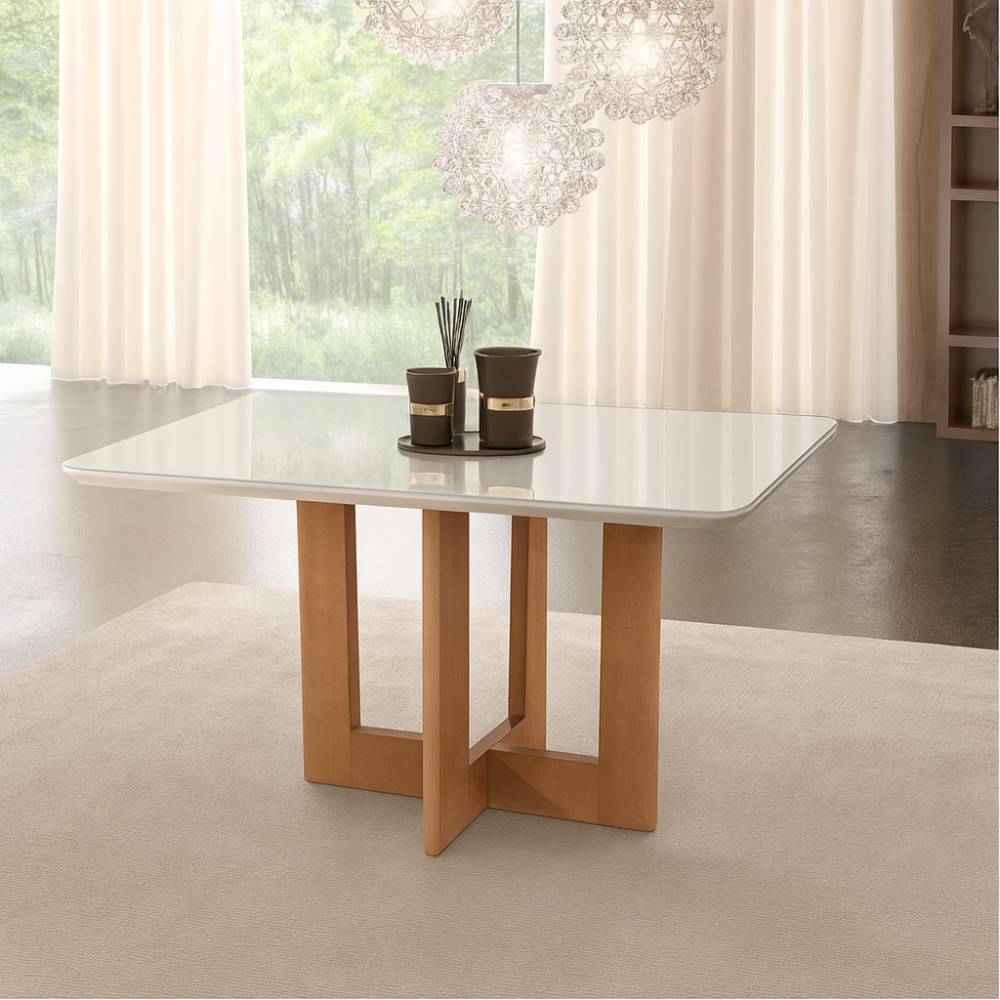 Mesa de Jantar Tália 120cm Tampo vidro - Off White