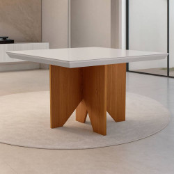 Mesa de Jantar Nevada 90x90 com Tampo Off White  Mesa de Jantar Nevada 90x90 com Tampo Off White