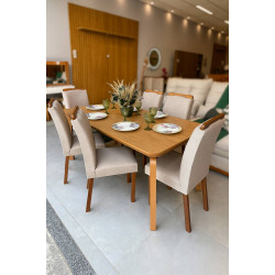 Mesa de Jantar Londrina 1.80cm Tampo Laminado com 6 cadeiras Amsterdã - Linho Bege Mesa de Jantar Londrina 1.80cm Tampo Laminado com 6 cadeiras Amsterdã - Linho Bege