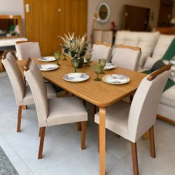 Mesa de Jantar Londrina 1.80cm Tampo Laminado com 6 cadeiras Amsterdã - Linho Bege Mesa de Jantar Londrina 1.80cm Tampo Laminado com 6 cadeiras Amsterdã - Linho Bege