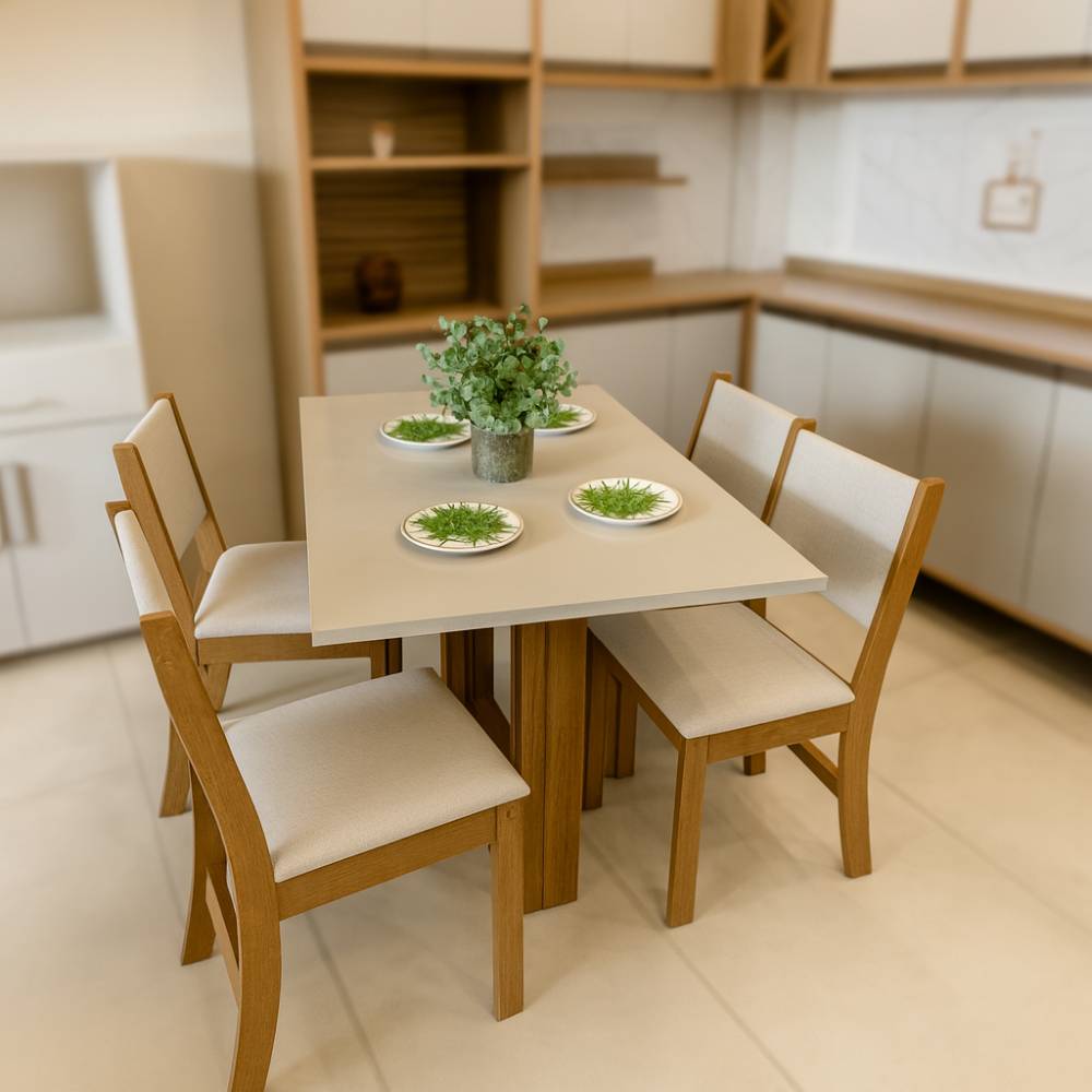 Mesa de Jantar Magic 1.20x0.80 com 4 Cadeiras Sol - Mel/Blonde Linho Bronze