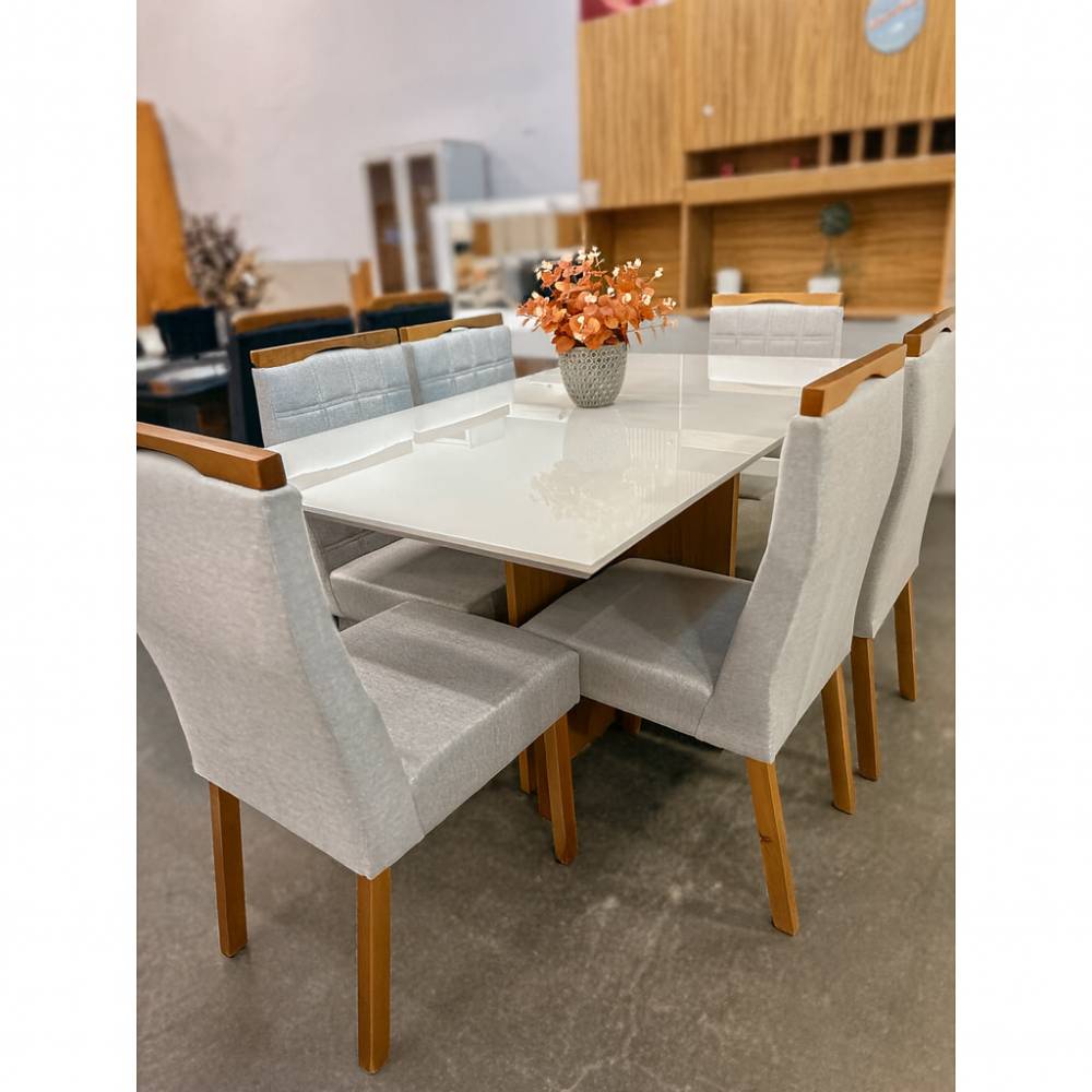 Mesa de Jantar Helo 160x90 c/ 6 Cadeira Las Vegas - Prata - Freijo/Off White