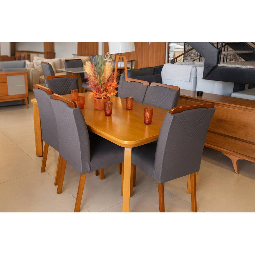 Mesa de Jantar Londrina 1.80cm Tampo Laminado com 6 cadeiras Amsterdã - Linho Cinza