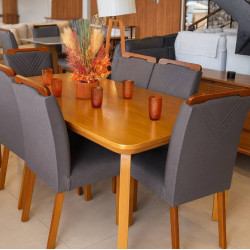 Mesa de Jantar Londrina 1.80cm Tampo Laminado com 6 cadeiras Amsterdã - Linho Cinza Mesa de Jantar Londrina 1.80cm Tampo Laminado com 6 cadeiras Amsterdã - Linho Cinza