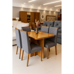 Mesa de Jantar Nevada 90x90cm Tampo Laminado com 4 cadeiras Nevada - Linho Cinza Mesa de Jantar Nevada 90x90cm Tampo Laminado com 4 cadeiras Nevada - Linho Cinza