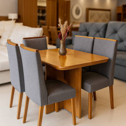 Mesa de Jantar Nevada 90x90cm Tampo Laminado com 4 cadeiras Nevada - Linho Cinza Mesa de Jantar Nevada 90x90cm Tampo Laminado com 4 cadeiras Nevada - Linho Cinza