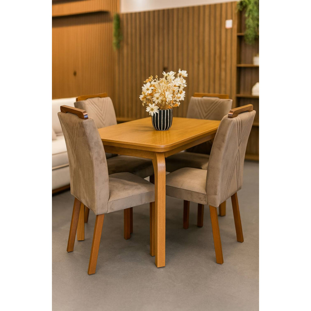 Mesa de Jantar Londrina 120x80cm Tampo Laminado com 4 cadeiras Amsterdã -  Veludo Capuccino Mesa de Jantar Londrina 120x80cm Tampo Laminado com 4 cadeiras Amsterdã -  Veludo Capuccino